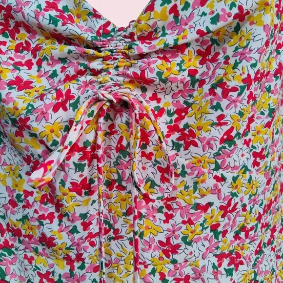 Lush Boho Ditsy Floral Smocked Back Sweetheart Neck Puff Sleeve Midi Dress Sz XL - Picture 8 of 11